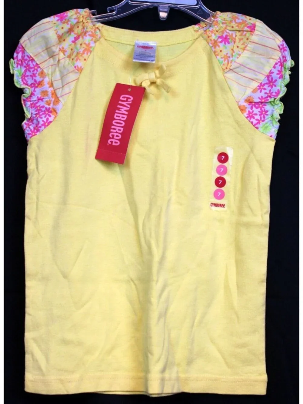 2006 Gymboree Freshly Picked Tee Shirt Flowers Lace sz 7 Cap Sleeve Puff Bow
